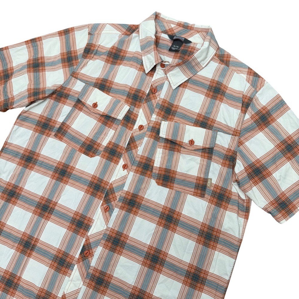 Outdoor Research Wanderer Shirt Mens XL Orange Plaid SS Button Up 274505 V056